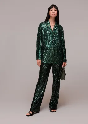 Dark Green Sequin Single Breasted Blazer